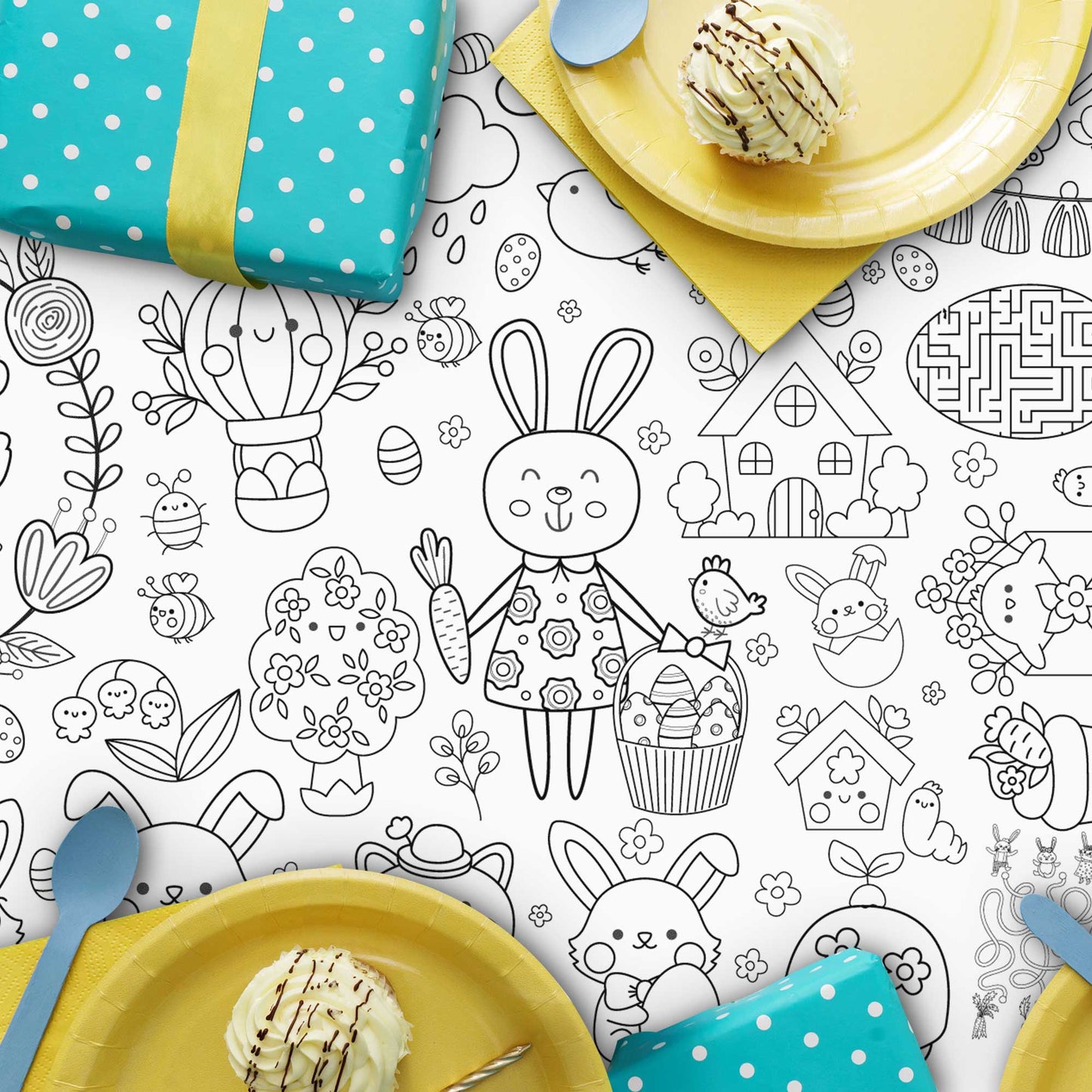Coloring poster used as a table cover