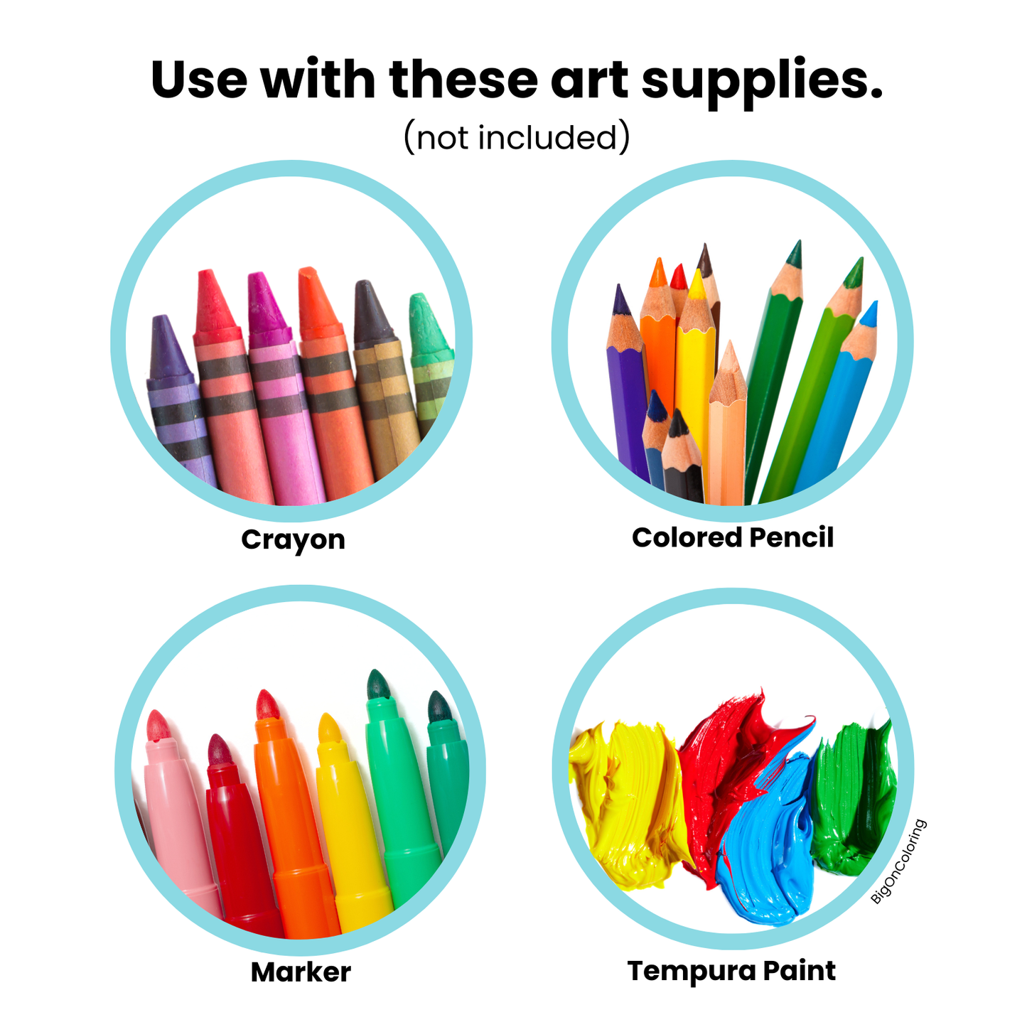Works with crayon, colored pencil, marker, and tempura paint (not included).
