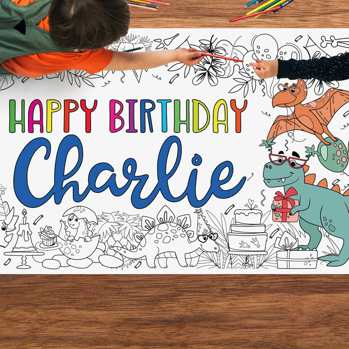 dinosaur coloring poster on the floor