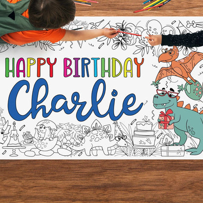 dinosaur coloring poster on the floor
