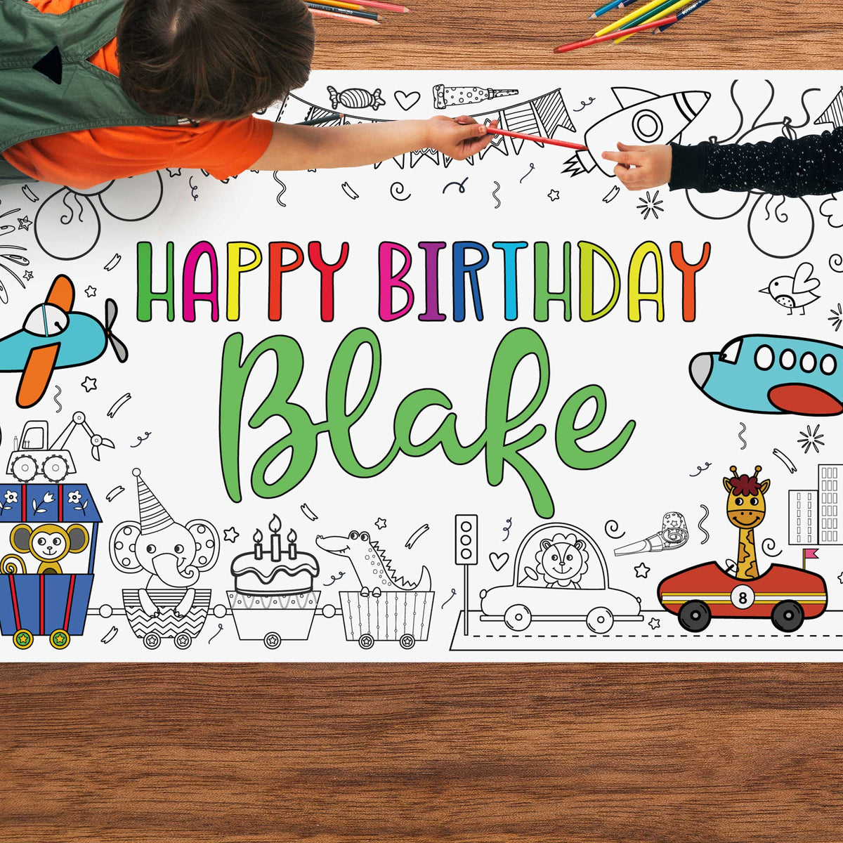 Cars Trucks Train Birthday Coloring Poster Personalized