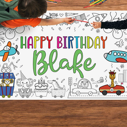Cars Trucks Train Birthday Coloring Poster Personalized