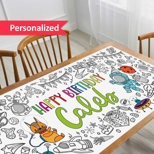 Astronaut Birthday Coloring Tablecloth Personalized