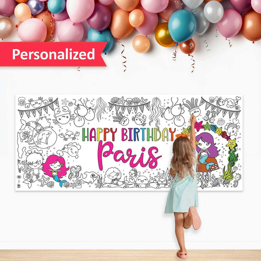 Mermaid Birthday Coloring Tablecloth Personalized