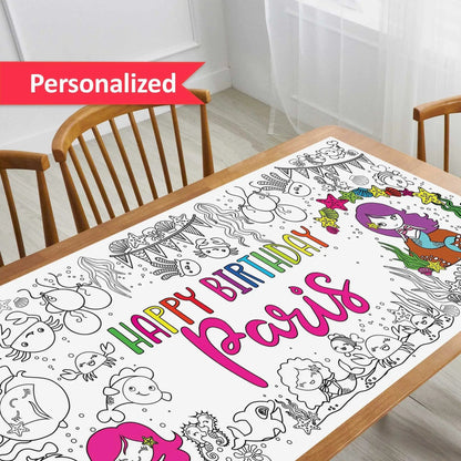 Mermaid Birthday Coloring Tablecloth Personalized
