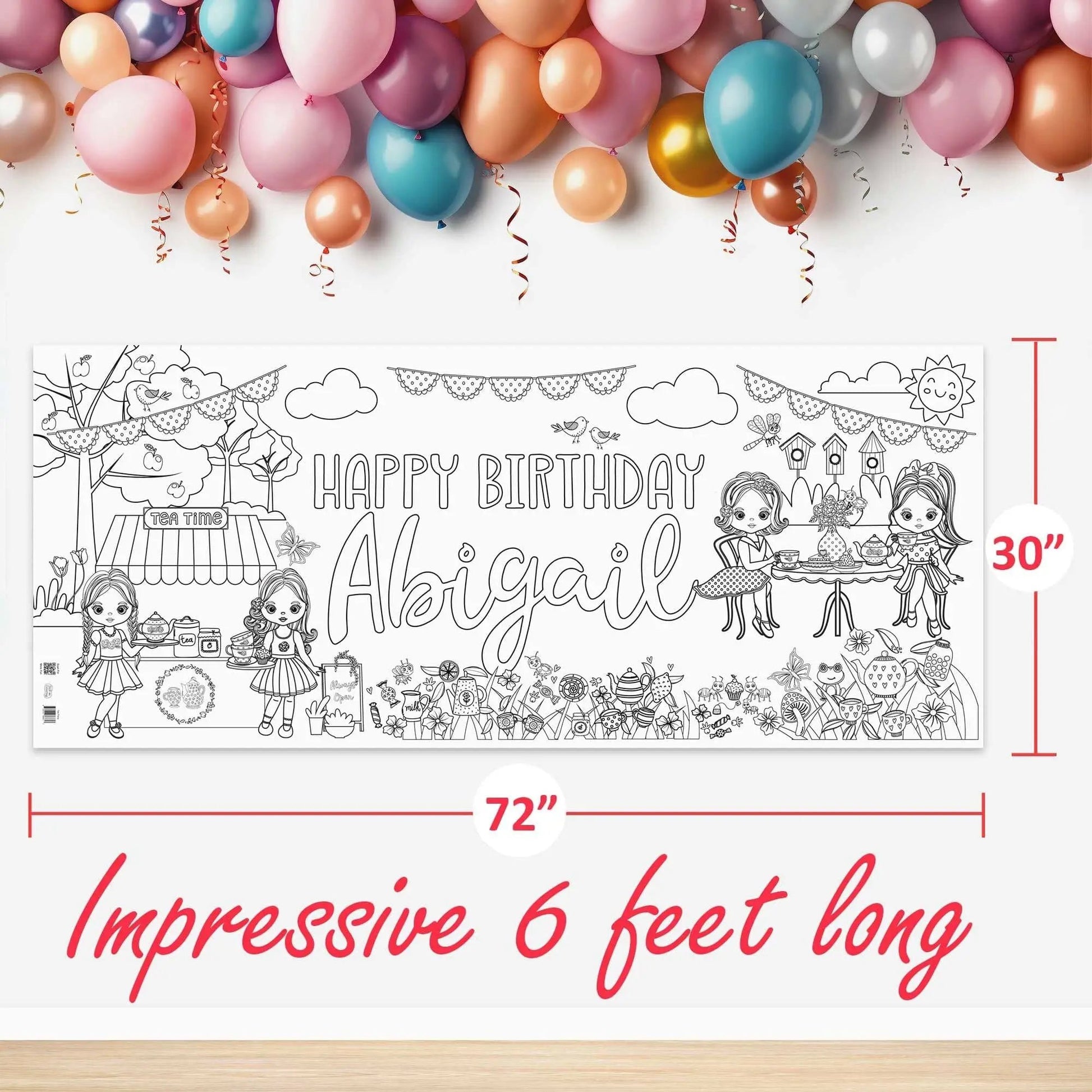 Tea Party Birthday Coloring Tablecloth Personalized