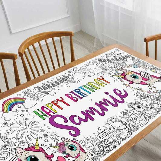 Unicorn Coloring Tablecloth Personalized